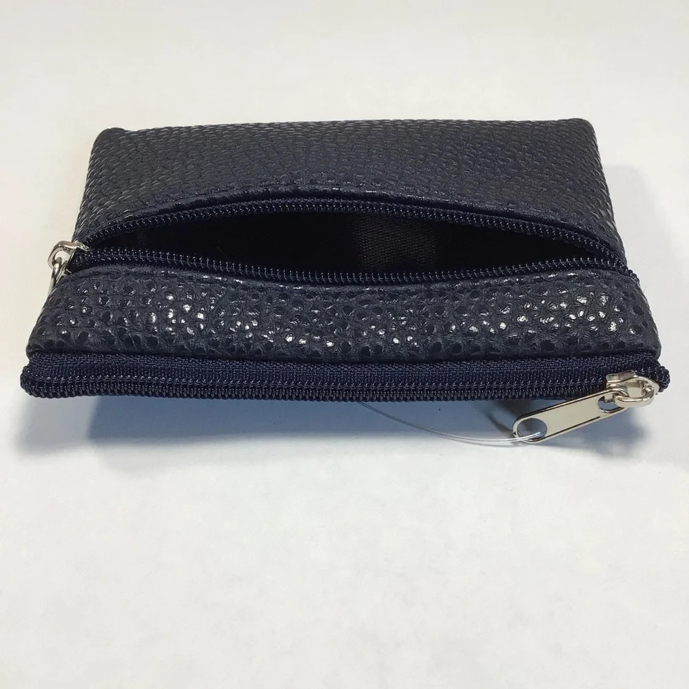 Blue Vegan Leather Zippered Coin Purse Wallet Mini Clutch - Picture 3 of 4